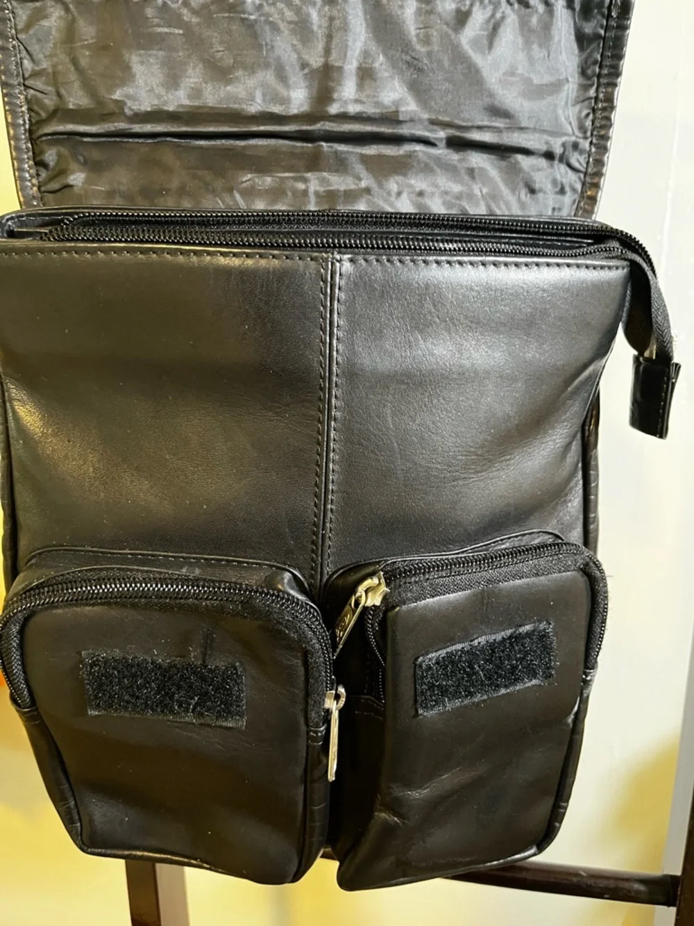 Vintage Leather Ranch Crossbody Bag Black Multi Pocket Genuine Leather